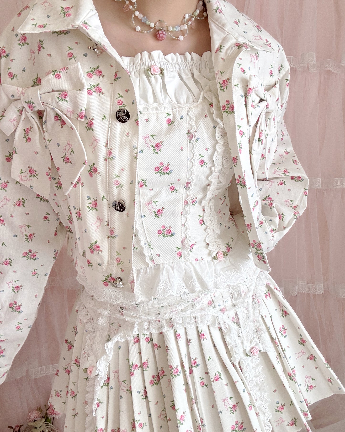 3pc petit floral denim set up