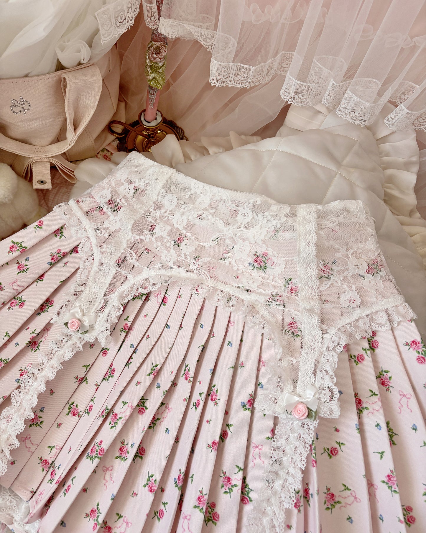 4pc petit floral denim + lace garterbelt set up