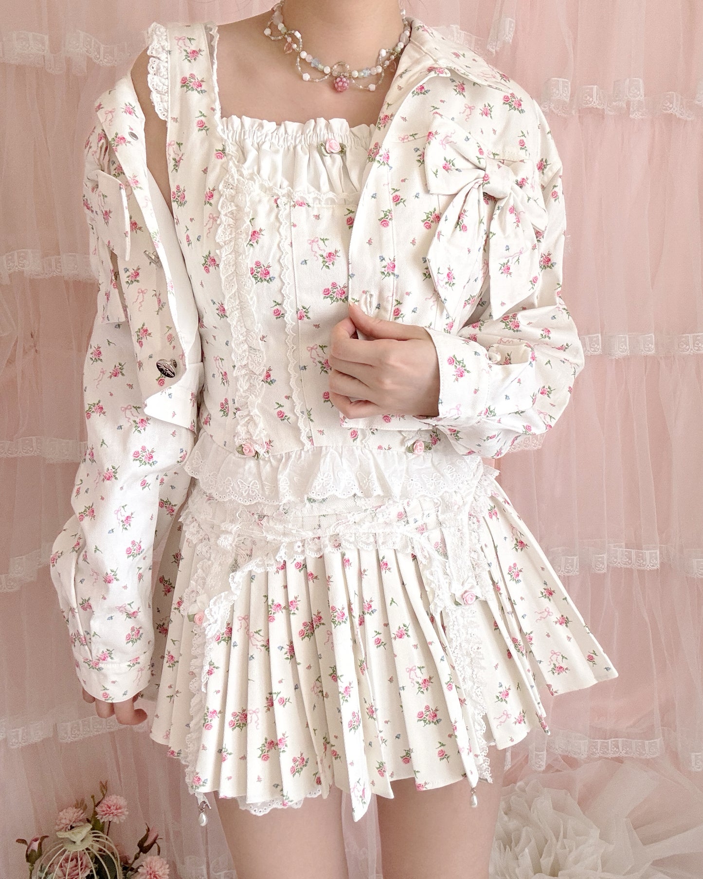 3pc petit floral denim set up