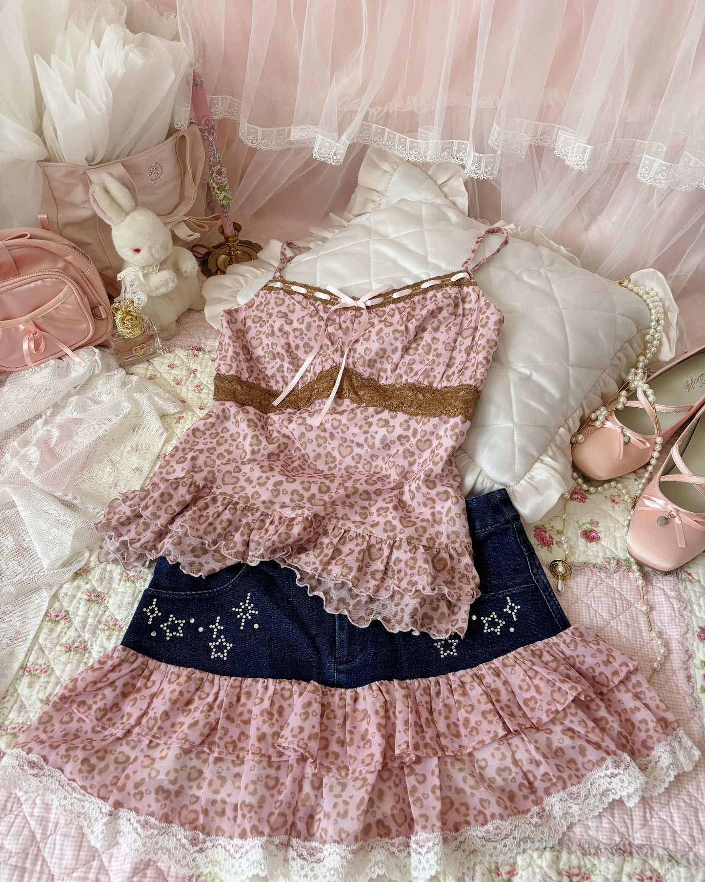 bling gal leopard denim skirt pants