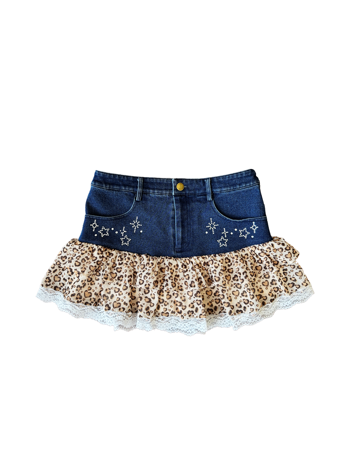 bling gal leopard denim skirt pants