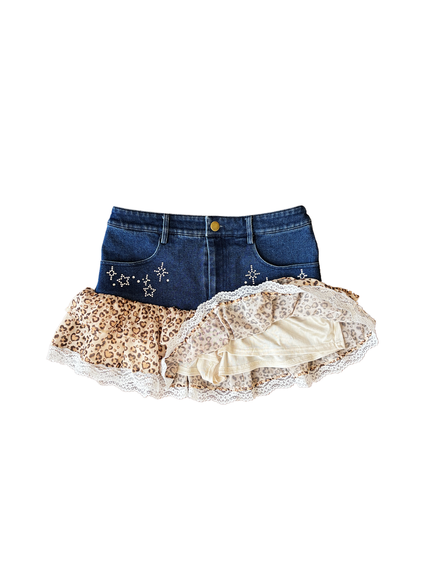 bling gal leopard denim skirt pants