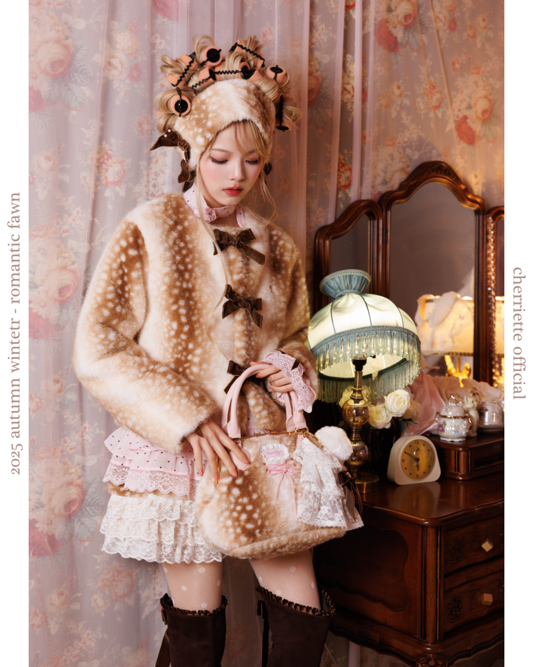 fawn heart motif fur bag