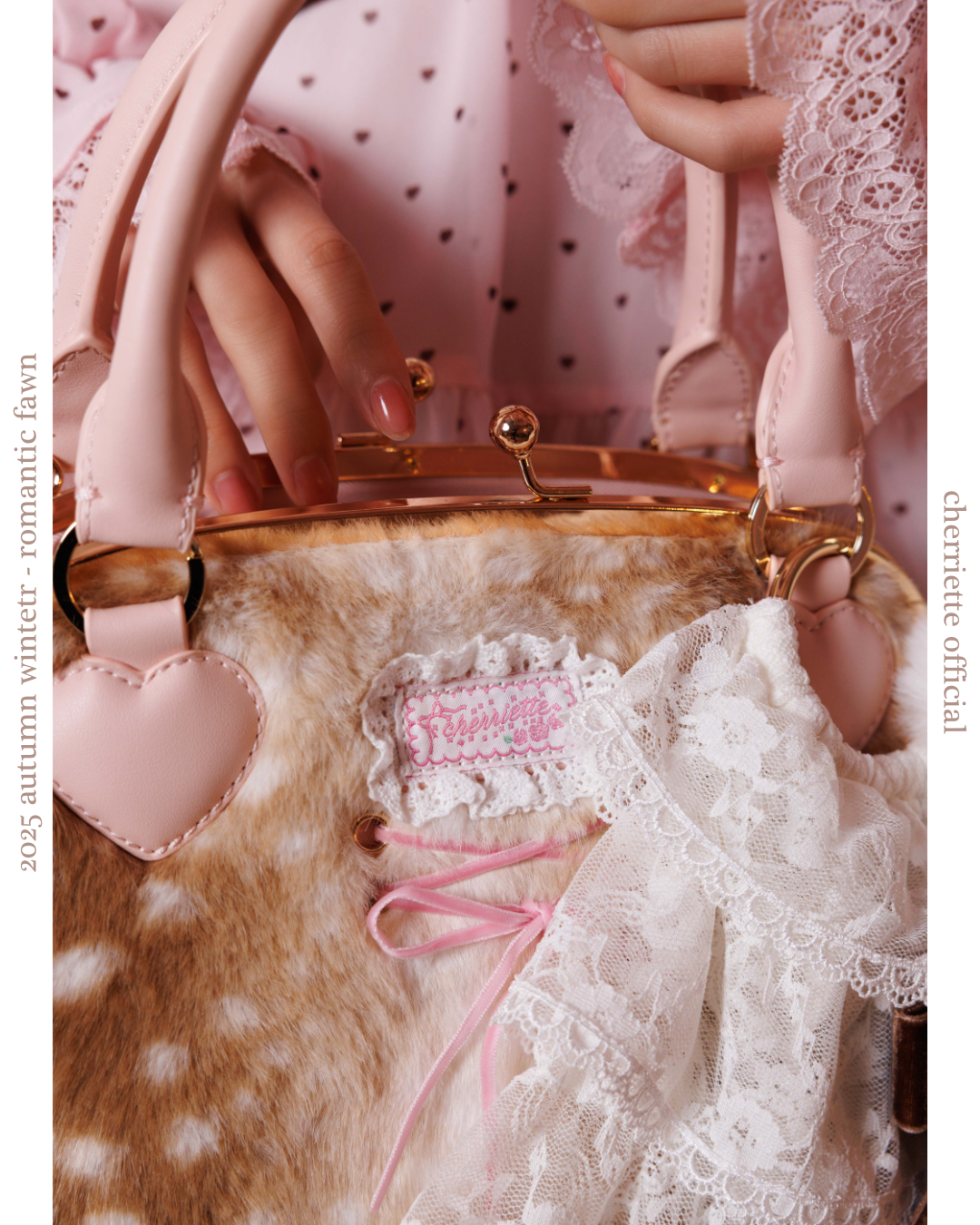 fawn heart motif fur bag
