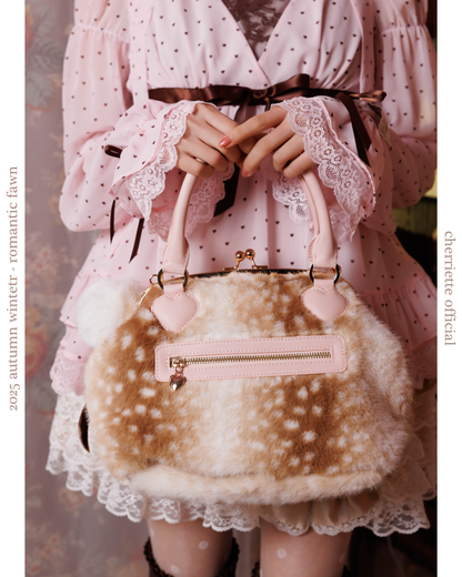 fawn heart motif fur bag