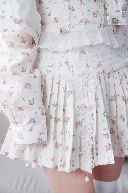 4pc petit floral denim + lace garterbelt set up