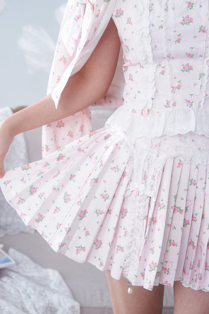 4pc petit floral denim + lace garterbelt set up