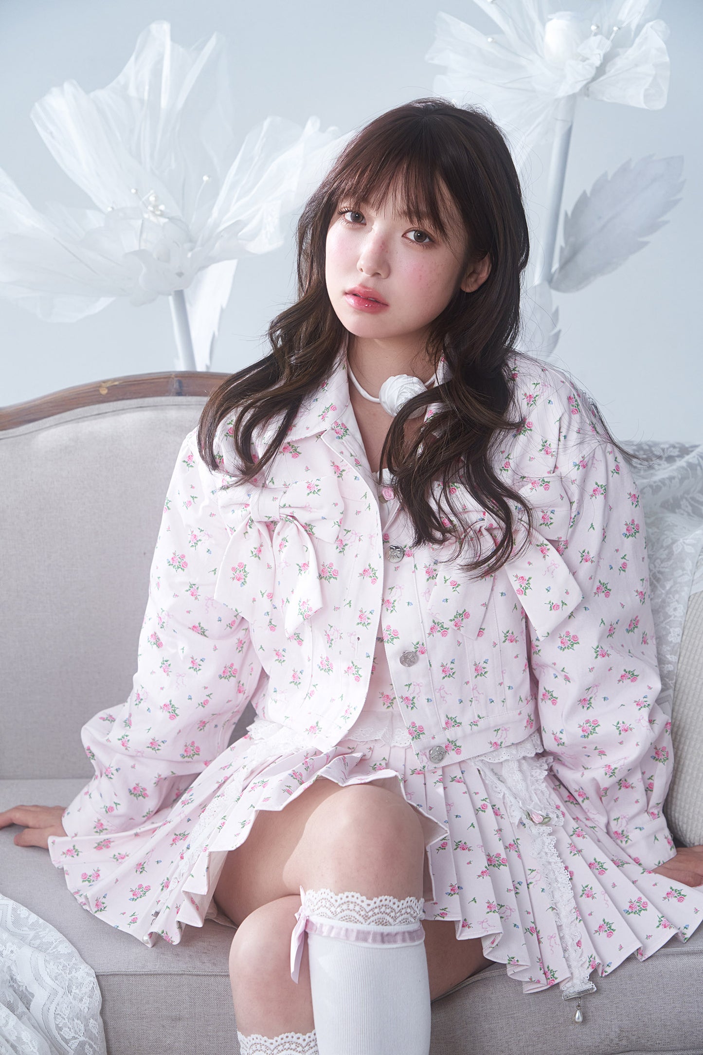 4pc petit floral denim + lace garterbelt set up