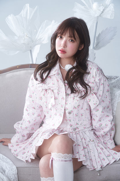 3pc petit floral denim set up