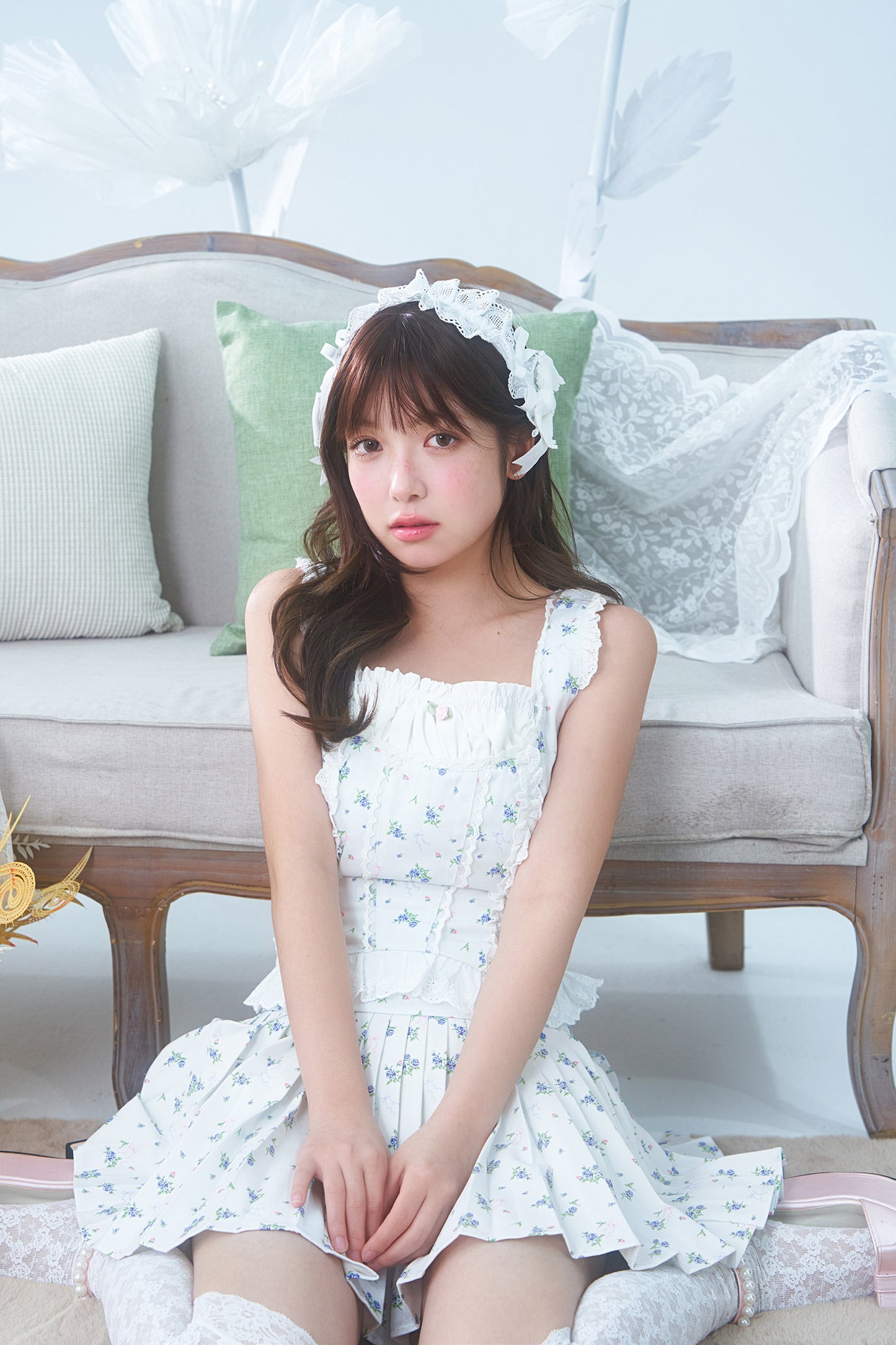 3pc petit floral denim set up