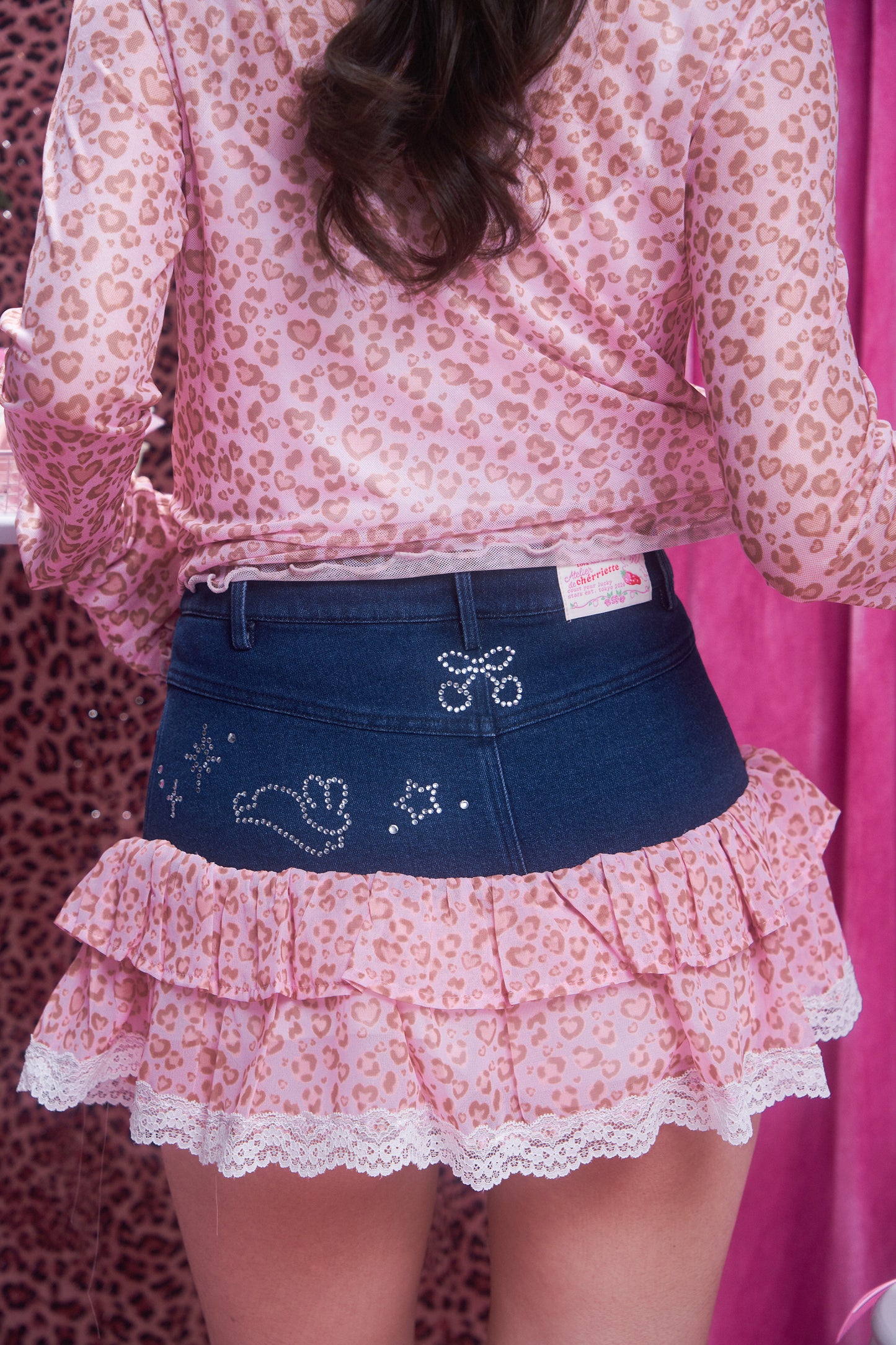 bling gal leopard denim skirt pants