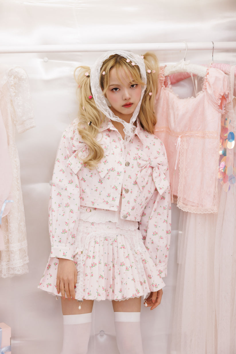 4pc petit floral denim + lace garterbelt set up