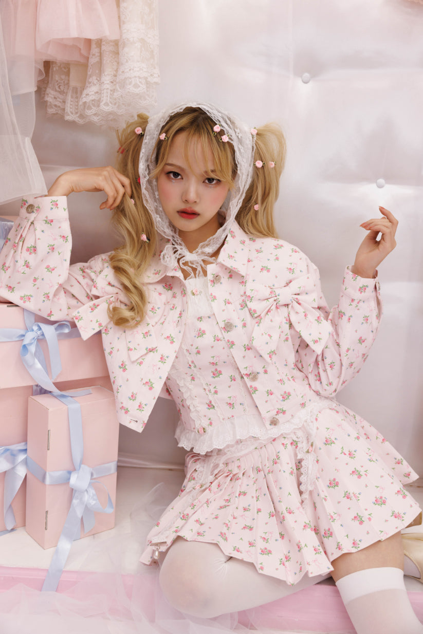 4pc petit floral denim + lace garterbelt set up