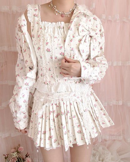3pc petit floral denim set up