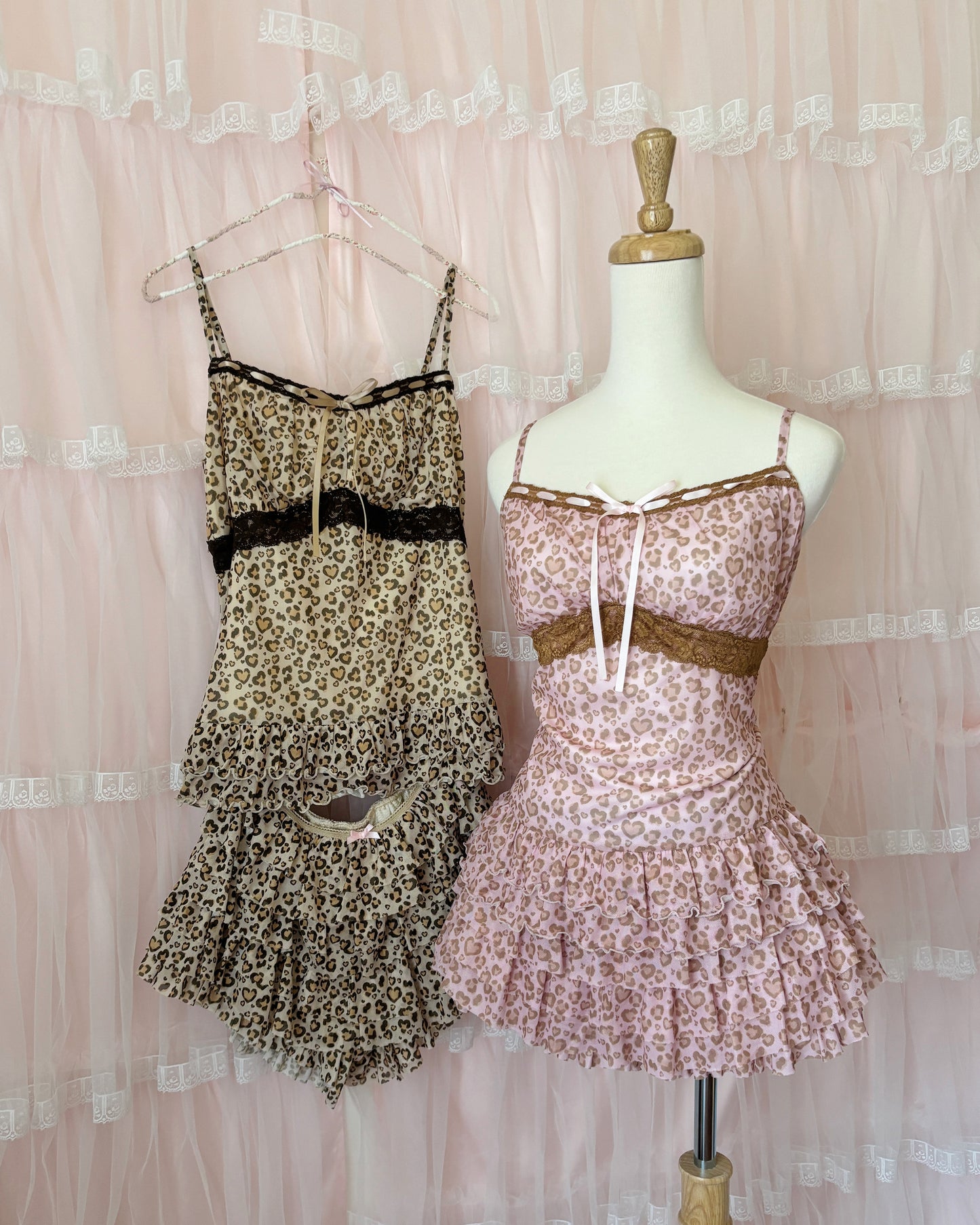 frilly leopard mesh shorts