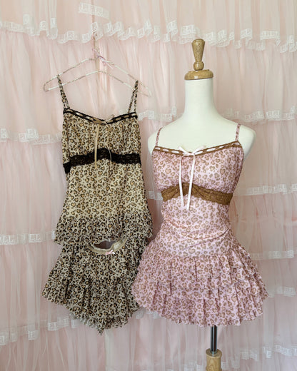 frilly leopard mesh shorts
