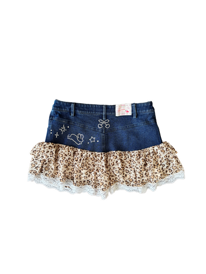 bling gal leopard denim skirt pants